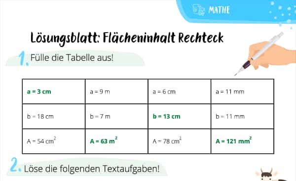 Lösungsblatt: Flächeninhalt Rechteck