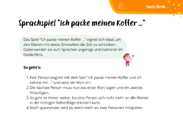 Sprachförderspiele: "Ich packe meinen Koffer"