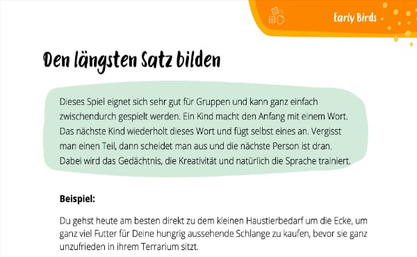 Sprachförderung – Wortschlange & längster Satz