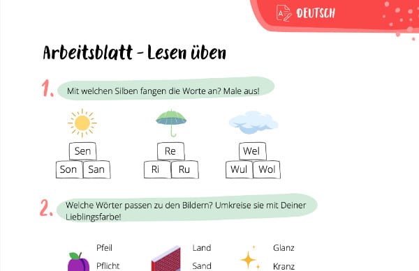 Lesen lernen – Übung für Kinder